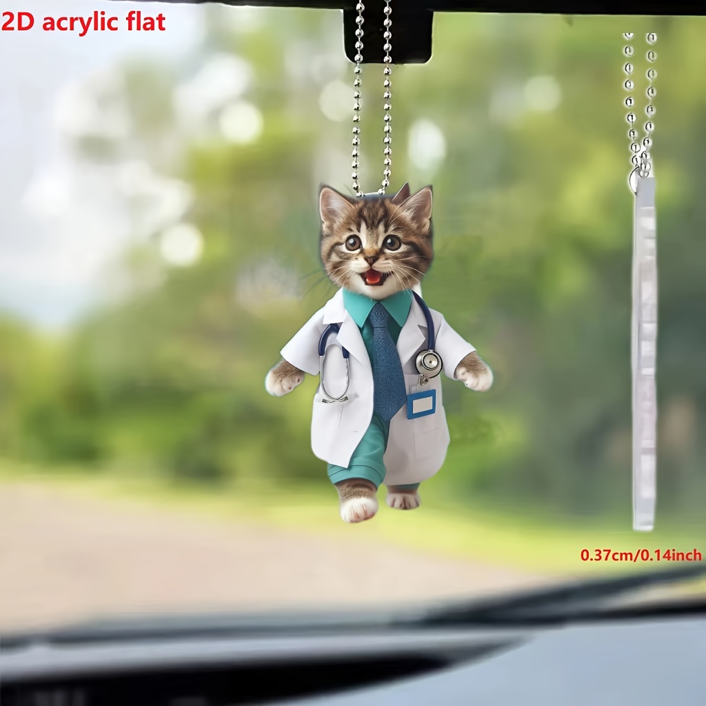 

Acrylic Doctor Cat Hanging Ornament For Car Rearview Mirror, Keychain Decoration, Home Decor, Party Favor - Cute 2d Acrylic Feline Figurine