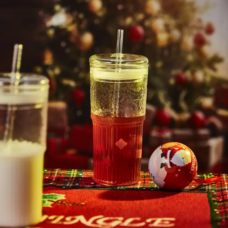 2pcs 20oz high borosilicate glass espresso cups with lids straws brush vertical iced americano latte high quality ideal holiday gift Product details 1