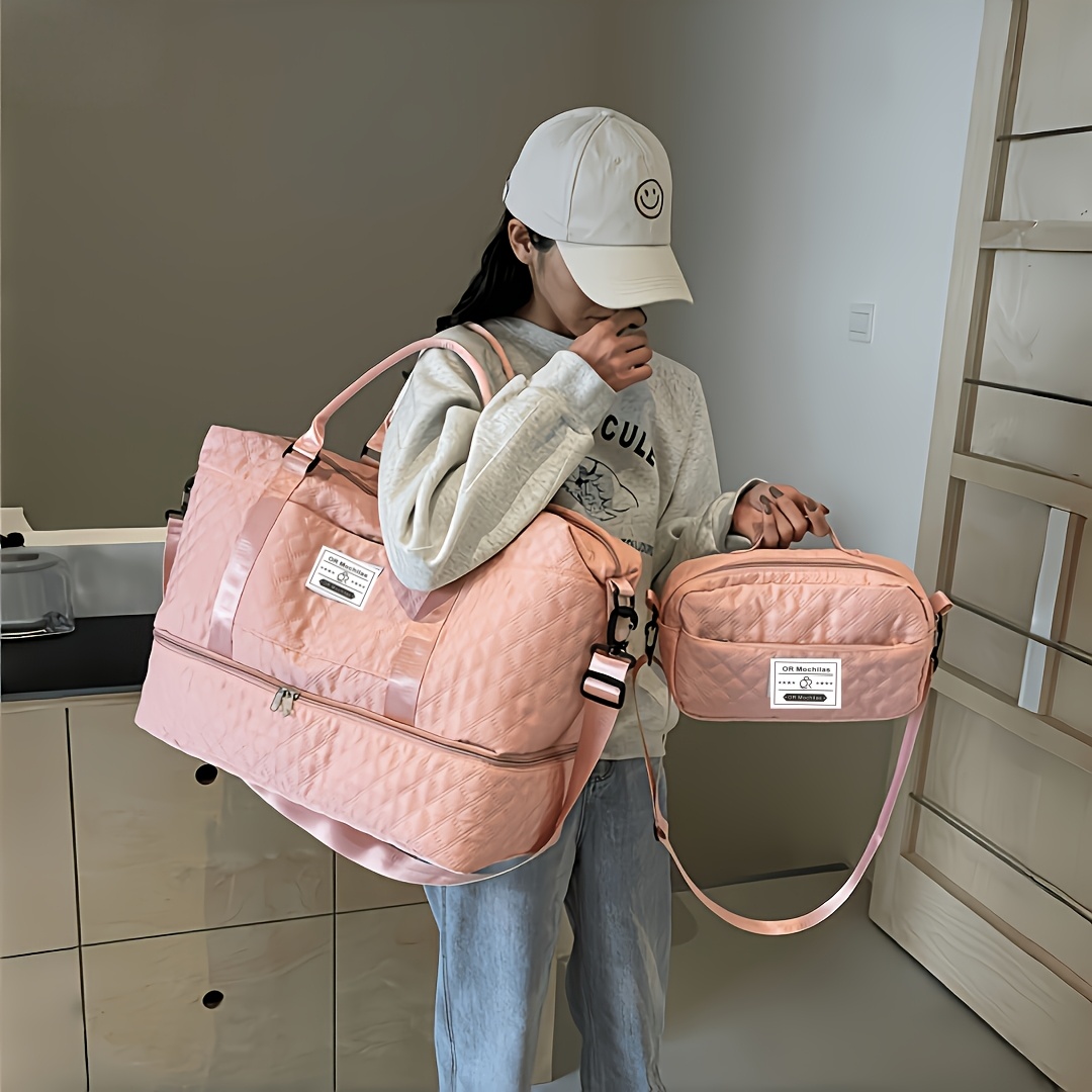 TEMU Travel Duffle Bag Set, Weekender Bag For Women With Shoulder Bag, Carry-on Overnight Bag With Shoe Compartment, Bag With Wet Pocket Shoe Bag,