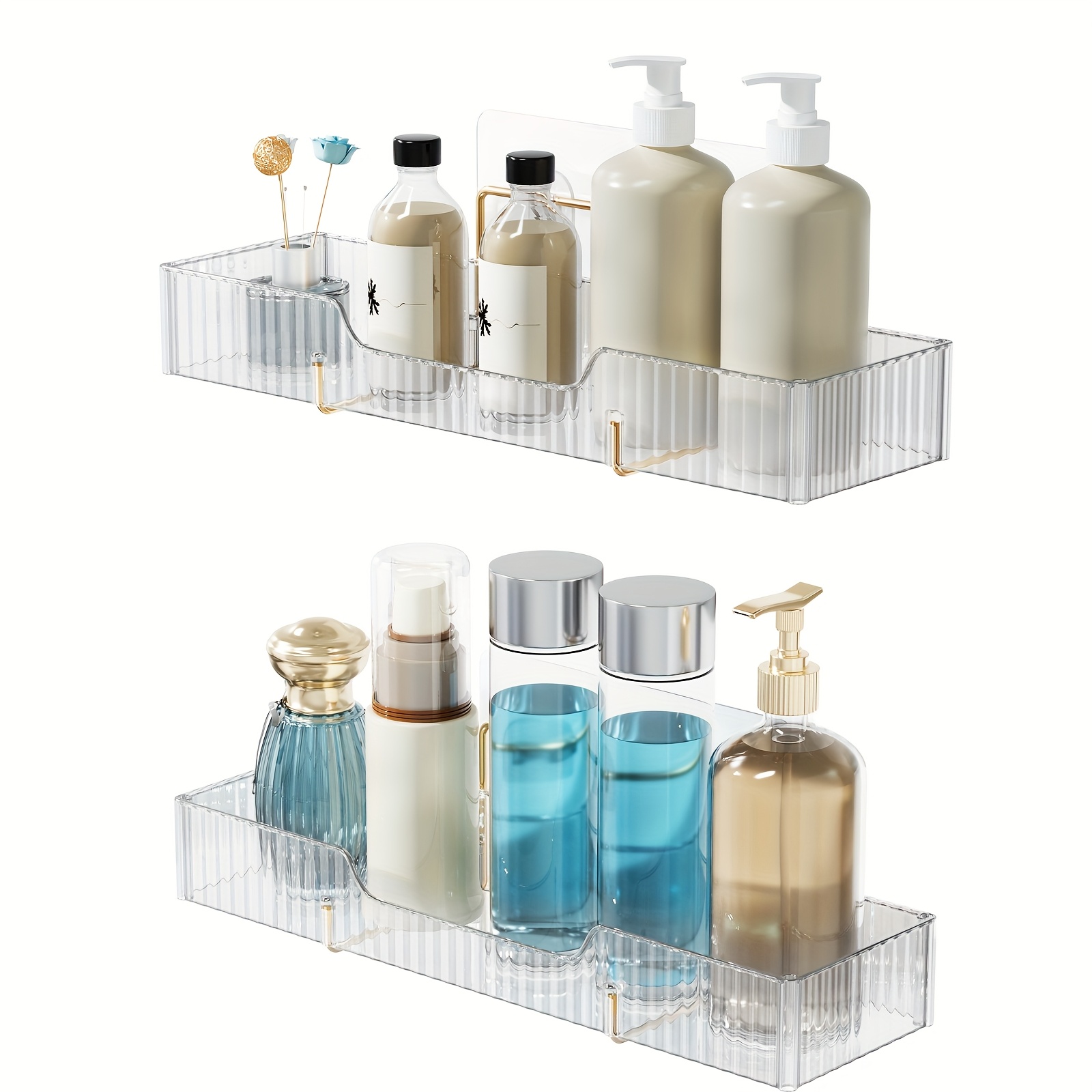 TEMU 2-tier Acrylic Bathroom Shelves, Raised Edge Prevents Items From Falling, To 22 Lbs, Sturdy Metal Frame And Thick Pet Panel For Durability,