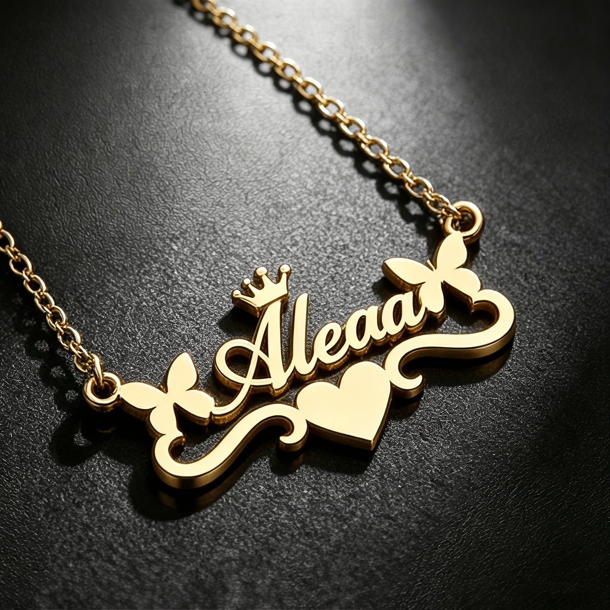 TEMU Personalized Custom 304 Stainless Steel Women's Fashion Heart, , And Crown Element Pendant Necklace. Custom Engraving Available For Girlfriend,