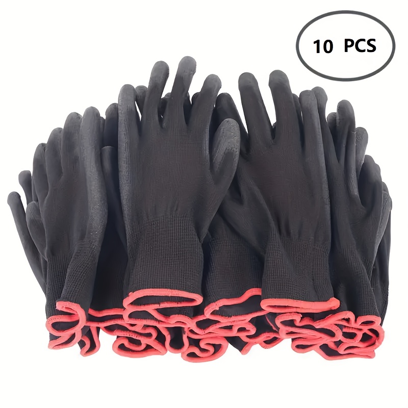 

10pcs Black Nylon Gardening Gloves With Non-slip Pu Coating - , For Lawn Care & Garden Tools