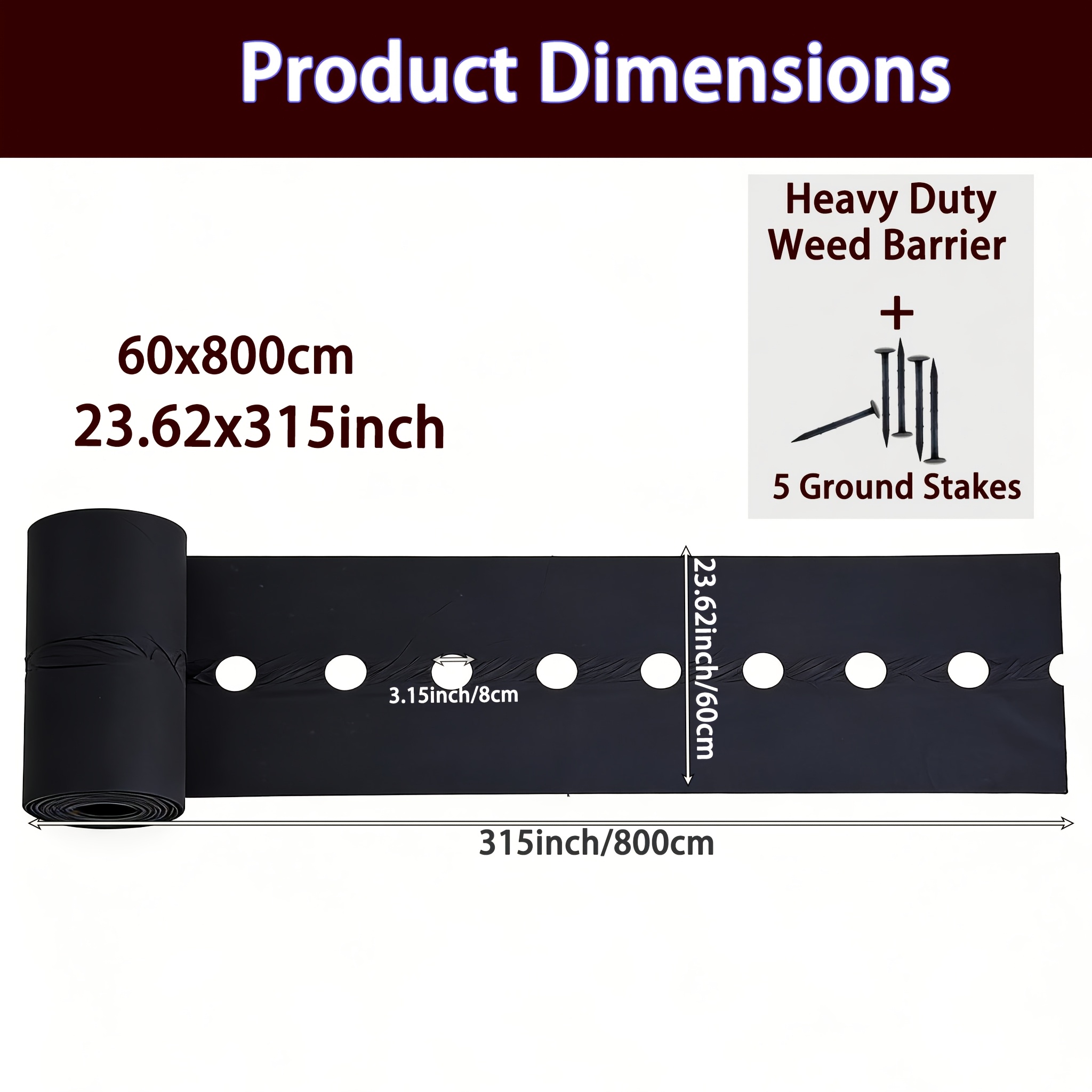 TEMU Garden Weed Barrier Black 8m (315inch) Long Heavy Duty Landscape Fabric | Weed Block Mulch, Ground Cover, Garden Bed Liner | Weed Control +