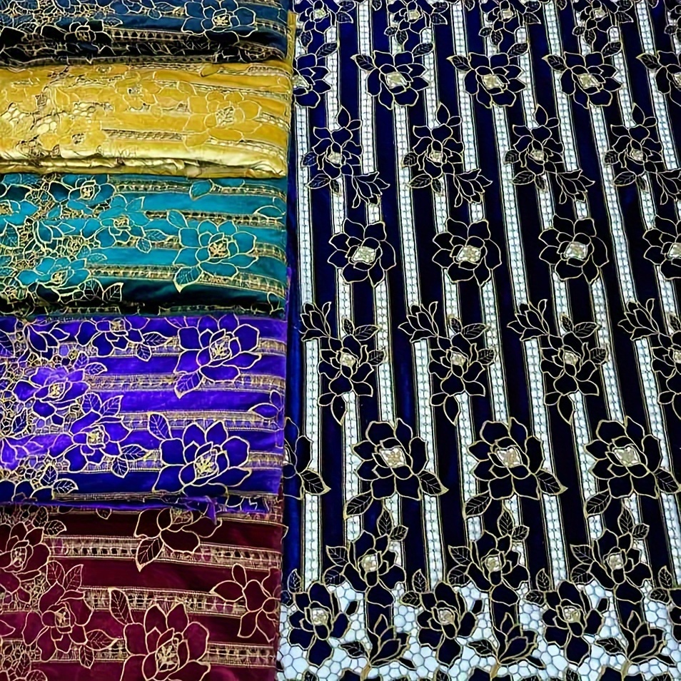 

Embroidered Fabric For African Dresses - Polyester 100%, Only, Floral Pattern, Sold By The Yard