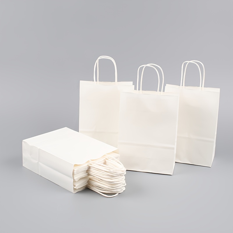 TEMU 50/100pcs, White Paper Bags With Handles, Assorted Sizes Gift Bags Bulk, Paper Bags For Small Business Bags, Shopping Bags, Retail Bags, Party Bags, Merchandise Bags, Favor Bags, Multiple Sizes