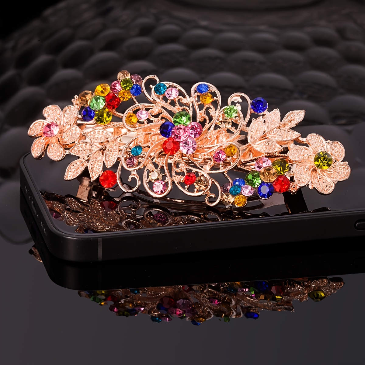 TEMU Elegant And Versatile Rhinestone Hair Clip, Large Spring Clip For Ponytails, Adult Women's Side Clip Hair Accessory, Essential For Commuting And
