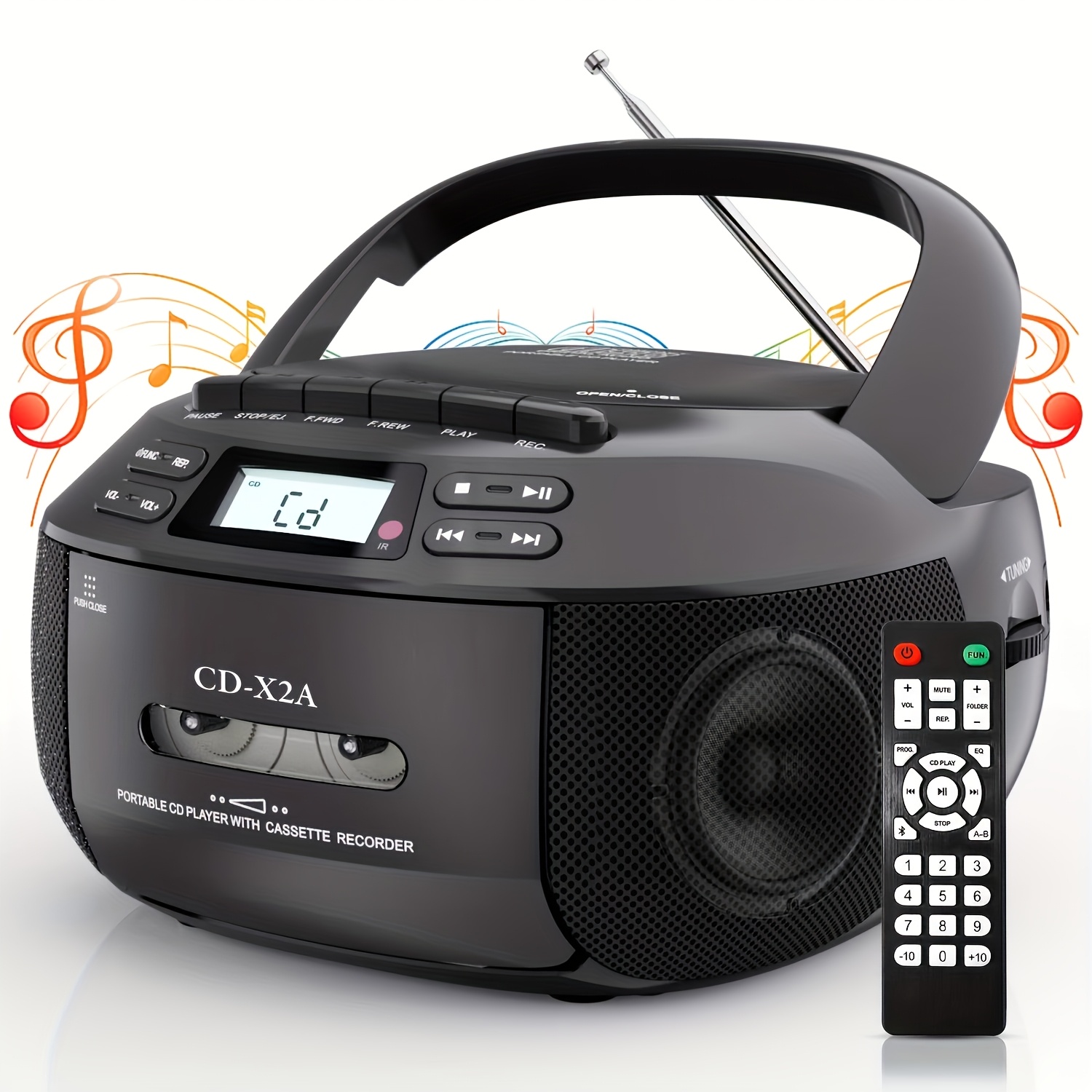 TEMU Multi-functional Cd Player, Tape Player, Am/fm Radio, Dual-speaker Stereo, Wireless Playback, Usb Playback, Stereo Headphone Jack, Remote