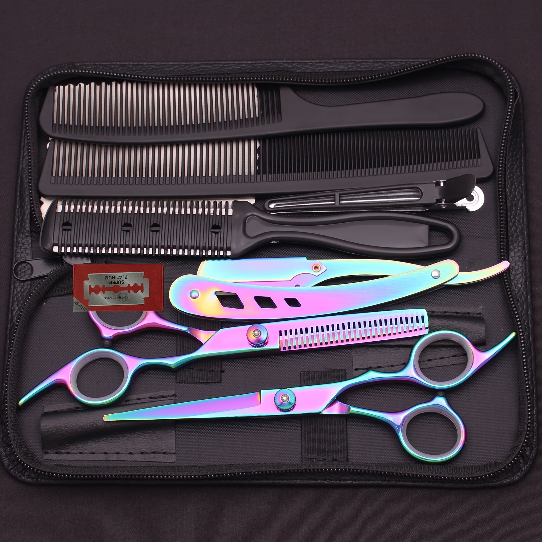 

7pcs Professional Hairdressing Scissors Set - Stainless Steel Barber Shears, Thinning & Cutting Combs For All Hair Types