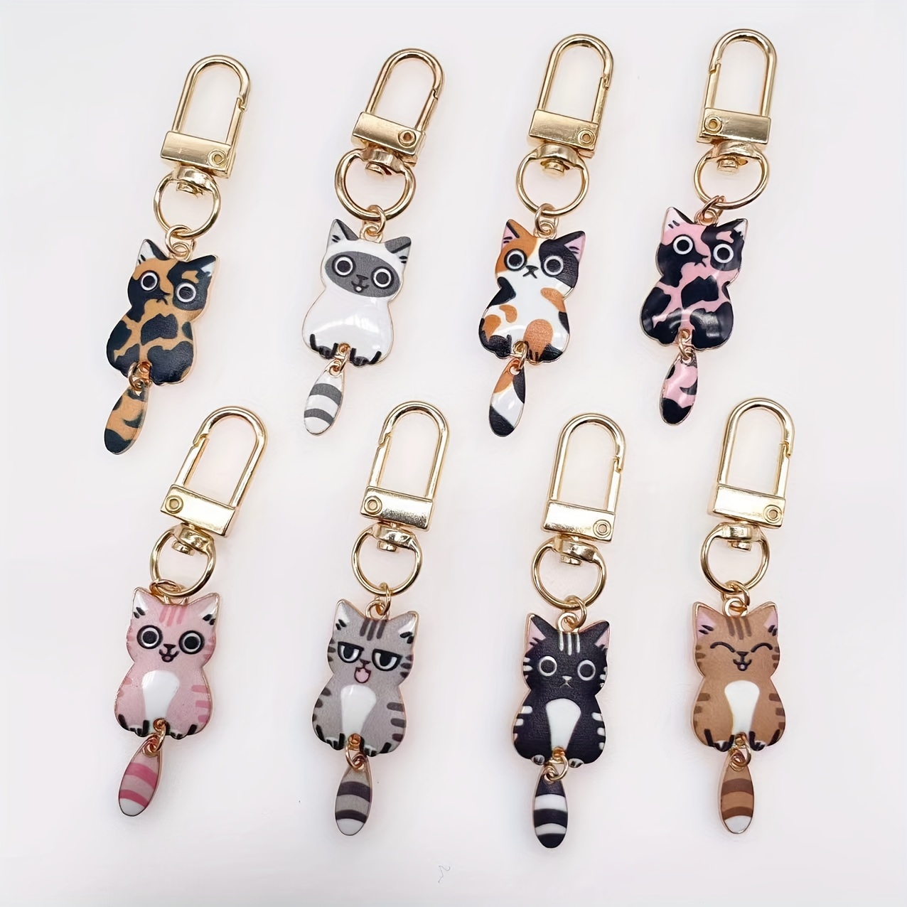 4 Pack Cute Mini Cat Keychain Set - Creative Adorable Feline Key Rings 