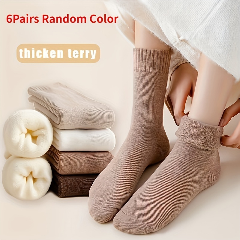 

6 Pairs Of Thick And Sturdy Looped Socks, Children's Middle Tube, Winter Cold Resistant And Warm Plush Socks, Sleep Socks, Soft And Comfortable Heat Storage Floor Socks