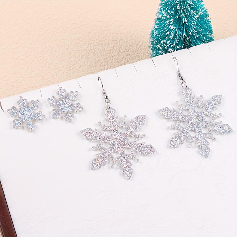 4pcs Elegant Christmas Sparkling Snowflake Acrylic Earrings Set for Women