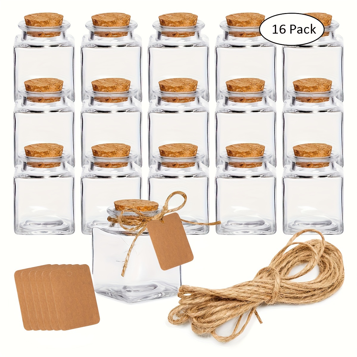 

16-piece Mini Glass Jars With Cork Stoppers - 1.7 Oz (50ml) - Perfect For Gift Favors, Honey, Spices & Crafts - Includes Twine & Blank Tags
