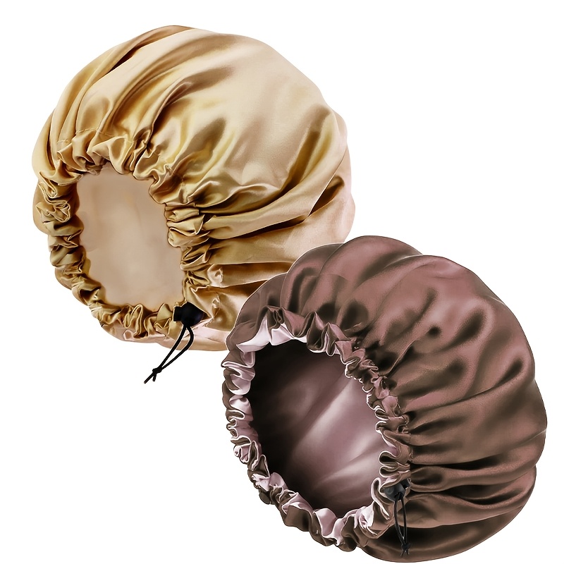 2pcs Set Double-layer Adjustable Color Dots Sleep Cap Baking Oil Cap Adjustable Beauty Hair Care Cap Headscarf
