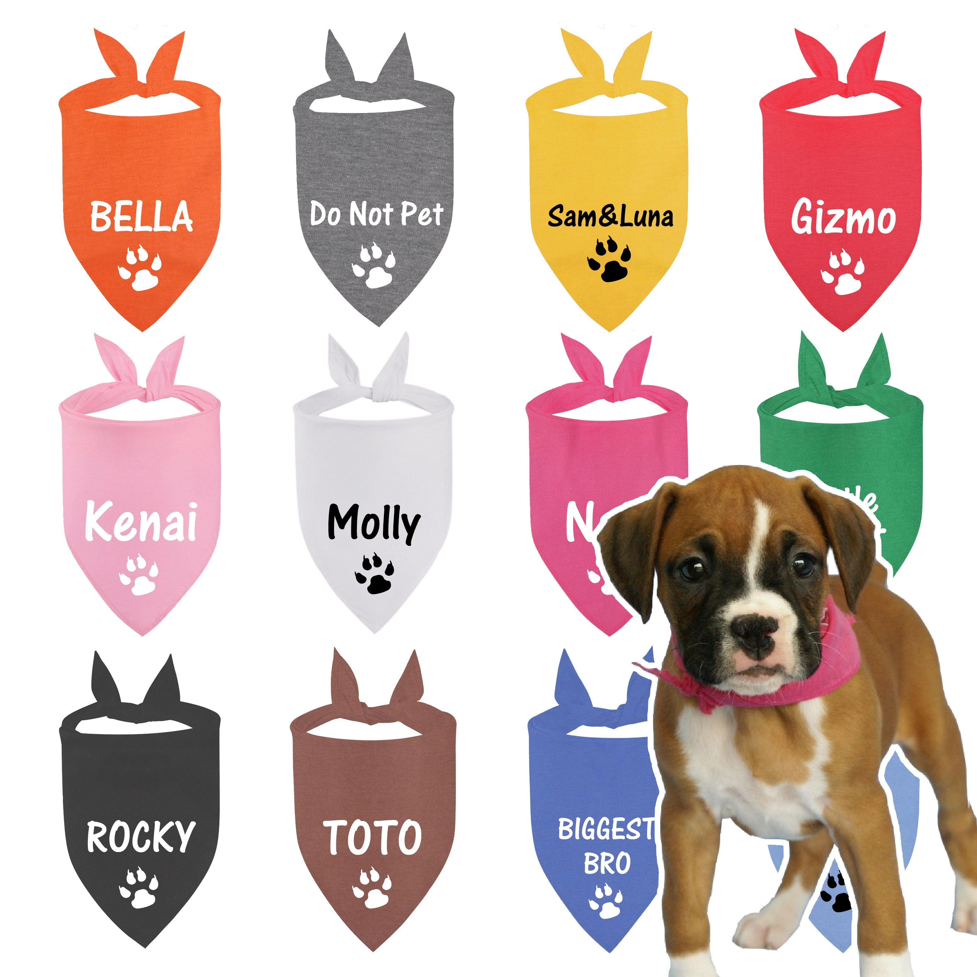 

[customization] Dog Scarf Personalized Information Customized Triangle Scarf Pet Bib Towel Paw Pattern Cat Bib Accessories 12 Colors