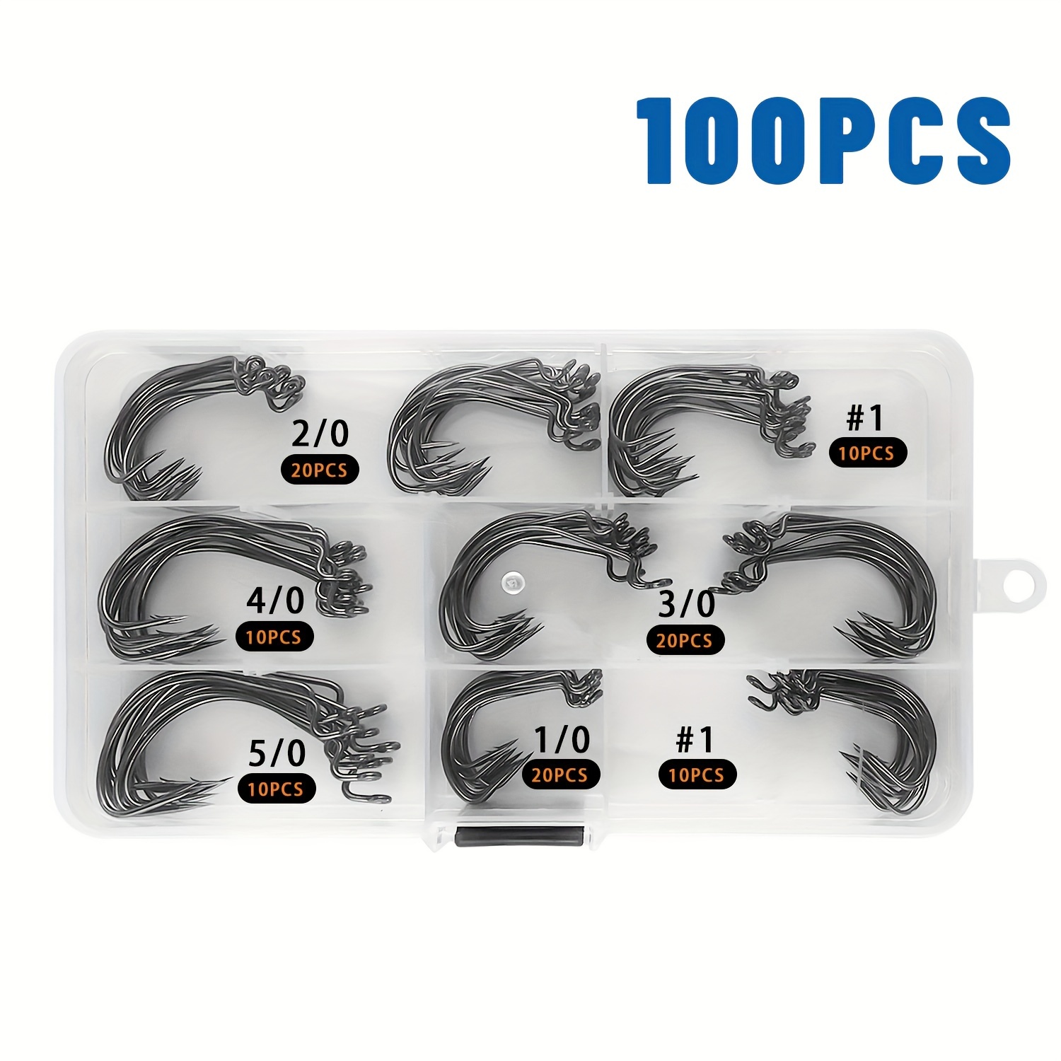 

100pcs Premium Carbon Steel Fishing Hook Set - Wide Gap, Curved Design For Soft Baits - Ideal For Bass & Pike