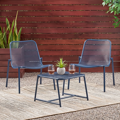 3pcs Set Of Wrought Iron Art Outdoor Coffee Tables And Chairs, Durable And Stable, Fashionable And Creative Party, Evening Party, Garden Leisure Chairs, Tropical Style Breathable Mesh Design