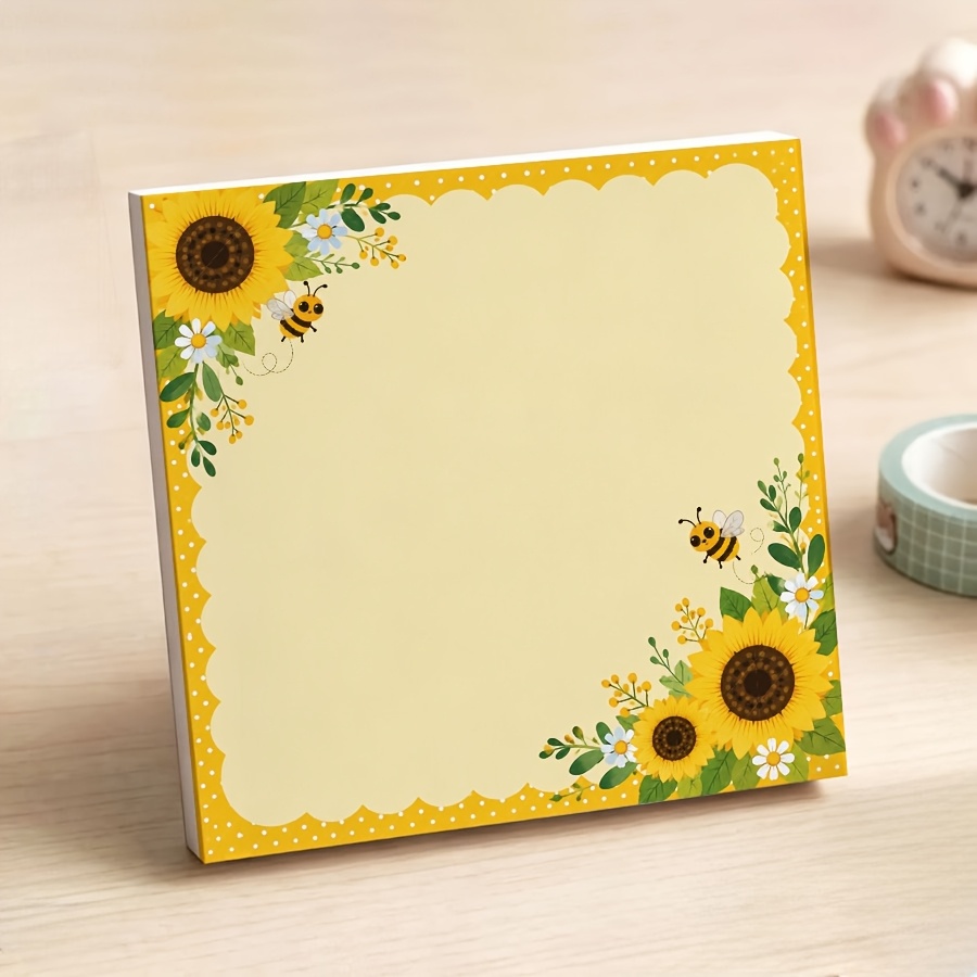 TEMU Cute Sunflower Bee Scalloped Border Non-sticky Notepad, Yellow Floral Tear-off Memo Pad, Blank Spring For Office Desk Decor, School Supplies And