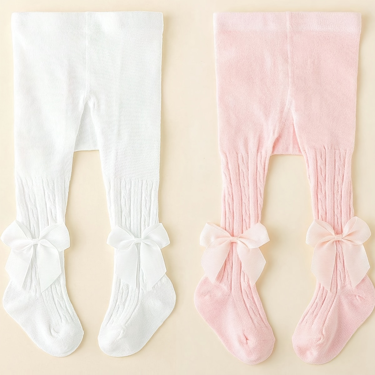 Image of 2 Newborn Baby Leggings Spring And Autumn Baby Pantyhose Bow Jumpsuit Stockings