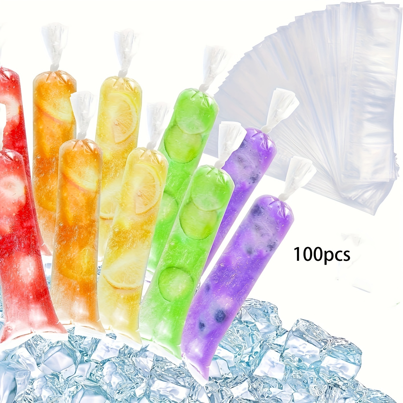 

100pcs, Clear Plastic Ice Pop Bags, Homemade Diy Freezer Stick Ice Cream Pouches, Crushed Ice Packaging Bags For Home Use