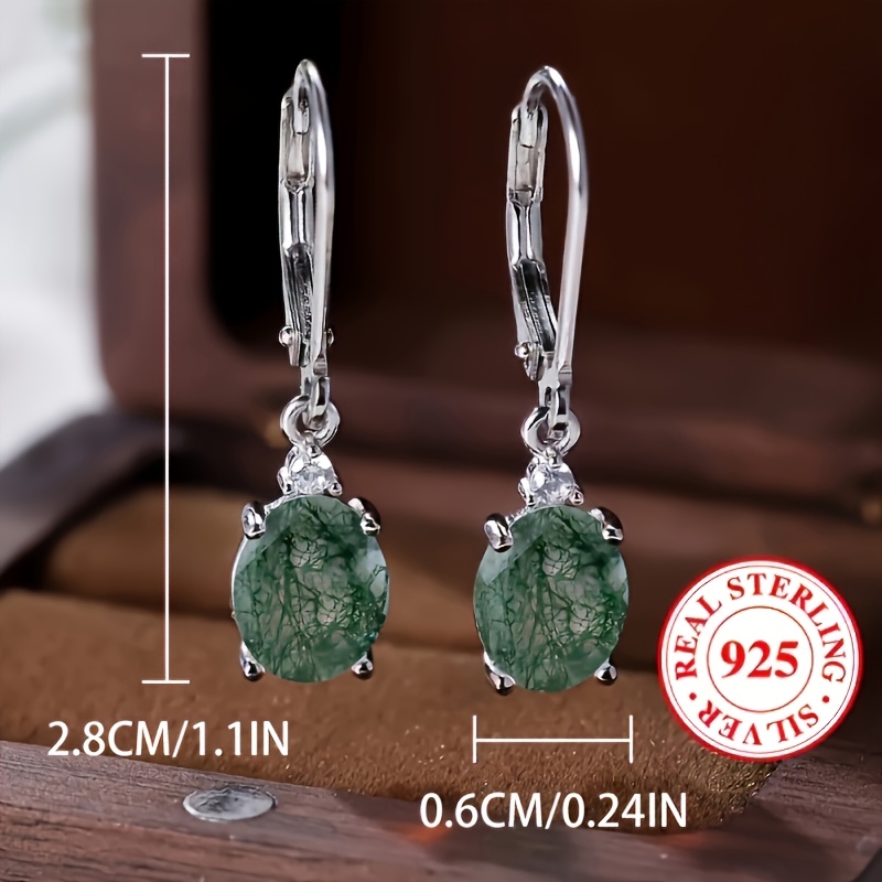 S925 Silver Oval Waterweed Pattern Earrings with Synthetic Zircon