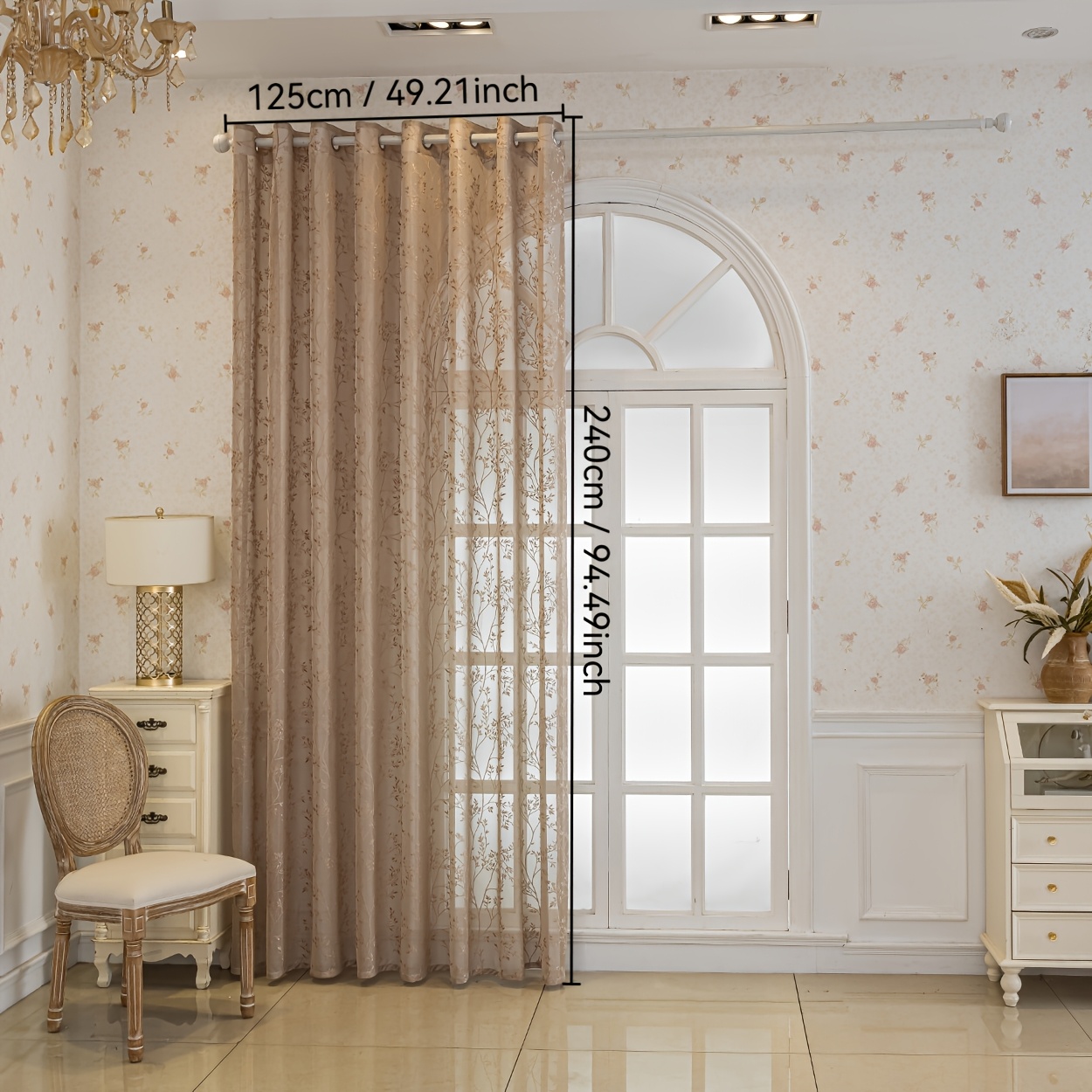 TEMU 1 rideau transparent jacquard feuilles taupe , rideaux filtrants à œillets, rideaux d'intimité aérés pour chambre à coucher, salon, décoration