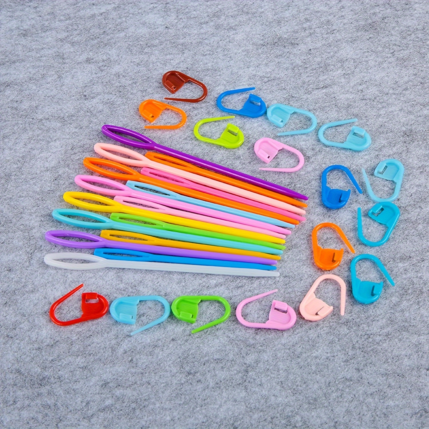 

100 Pcs Locking Stitch Markers Crochet Counter Needle Clip And 20 Pcs Large Eye Plastic Sewing Needles Set For Knitting & Crochet - Multicolor