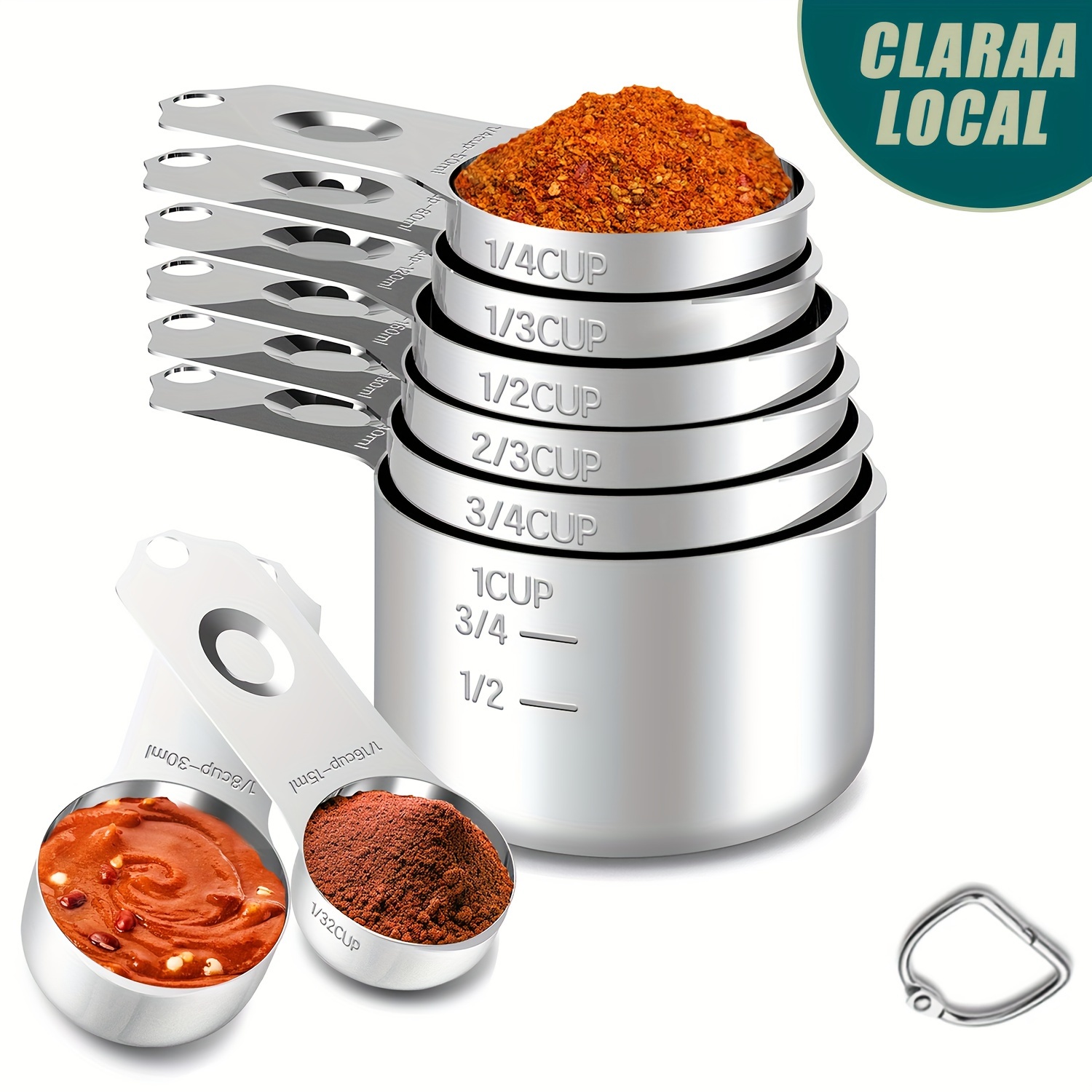 

7/8 Arc-shaped Short Handle Cups, Stainless Steel Measuring Cups, Multiple Stackable Heavy-duty Measuring Cup Sets, Suitable For Measuring Miscellaneous Grains, Beans, And Sauces