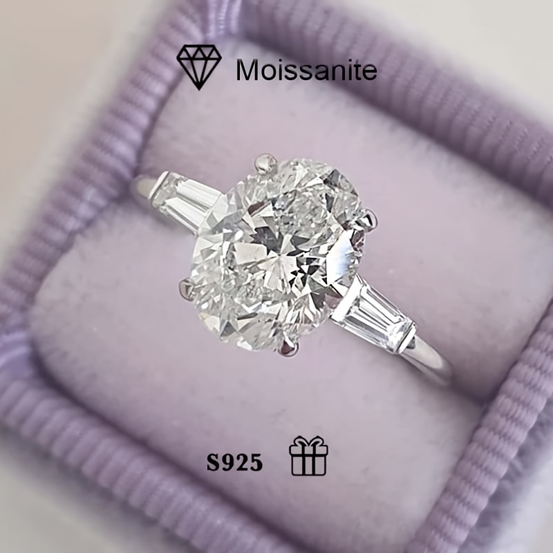 3-Stone 2ct Moissanite Ring, 925 Silver, Low Allergy, High-end, Proposal