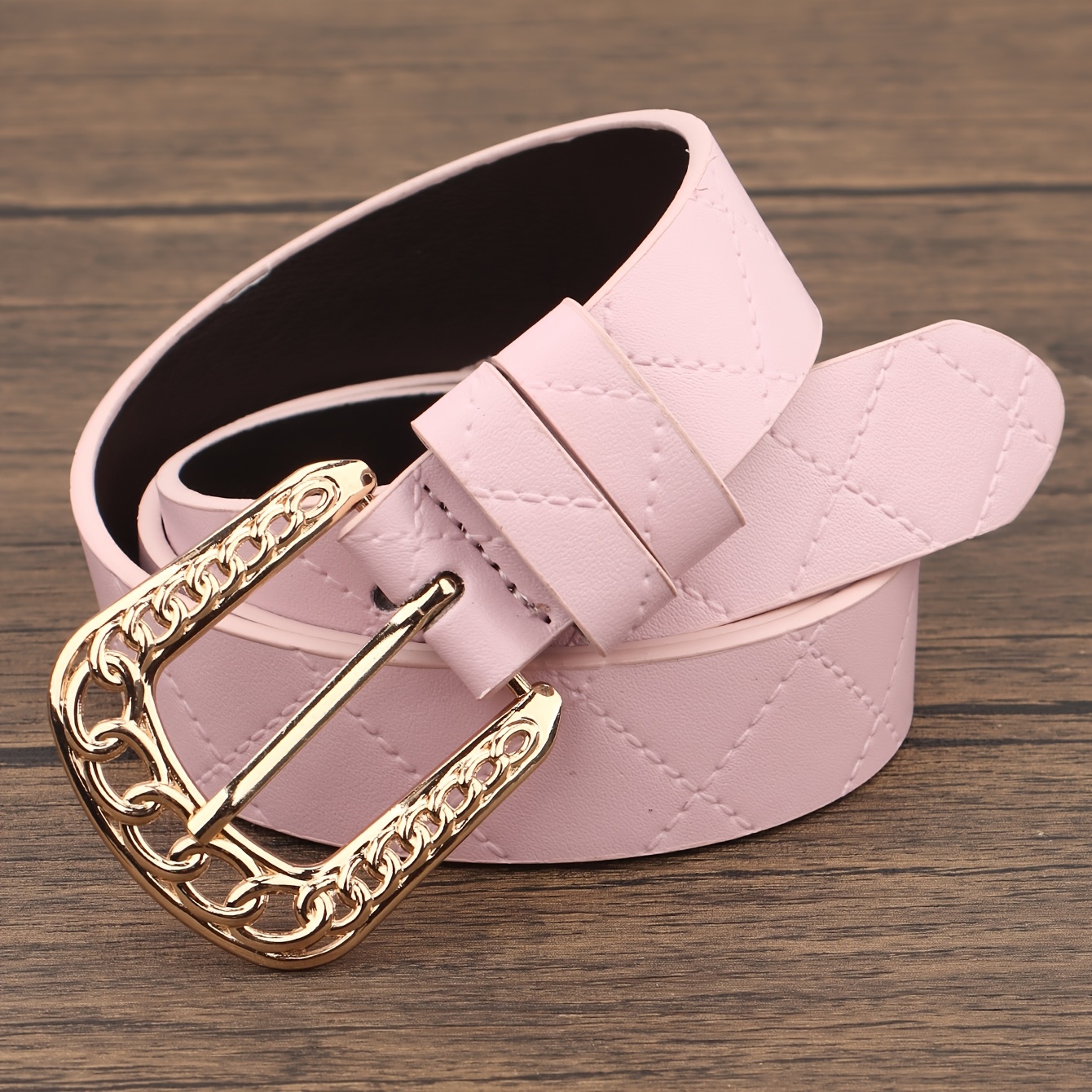 TEMU 1pc Women's Embossed Belt With A Round Golden , Trendy And Versatile, Suitable For , Parties, Jeans, Dresses, And Casual Pants, Usable In