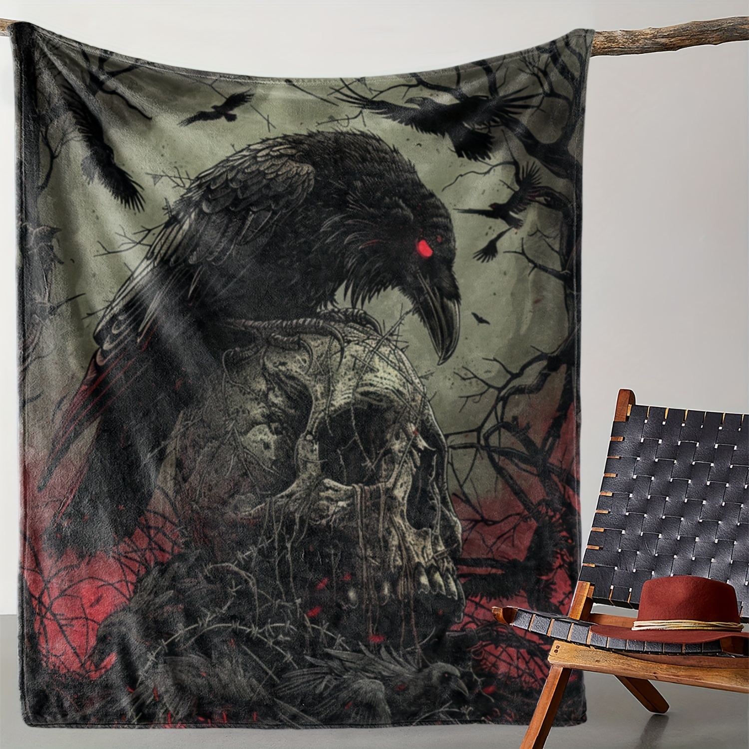 TEMU Vintage Halloween & Print Flannel Blanket - Soft, Warm, And Cozy For Couch, Bed, Car, Office, Camping - Gift