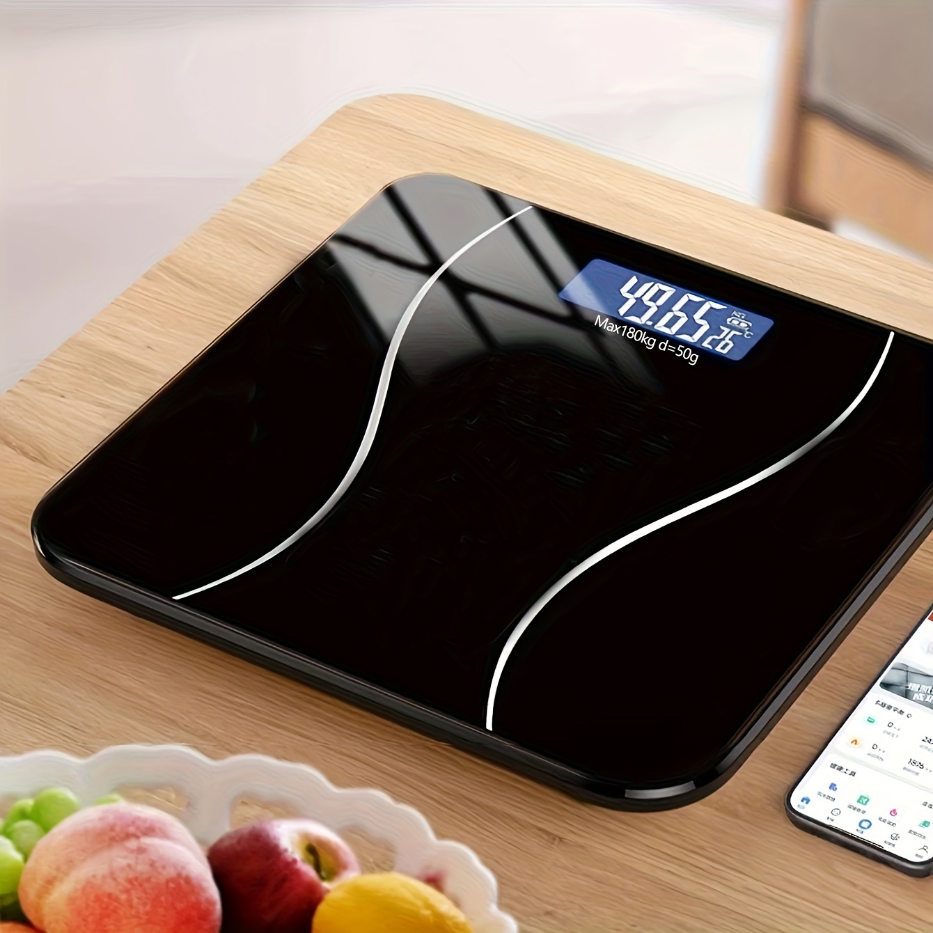 

1pc Digital Bathroom Scale With Lighted Led Display, High Accuracy, 180kg Max, Step-on Technology, 5mm Thick Tempered Glass Platform, Anti-skid, Battery Operated (2 Aaa Excluded), Modern Design