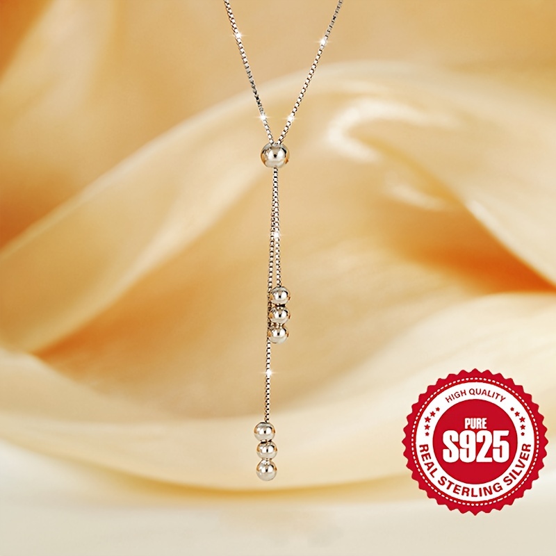 Women's Adjustable Round Bead Necklace in 925 Silver