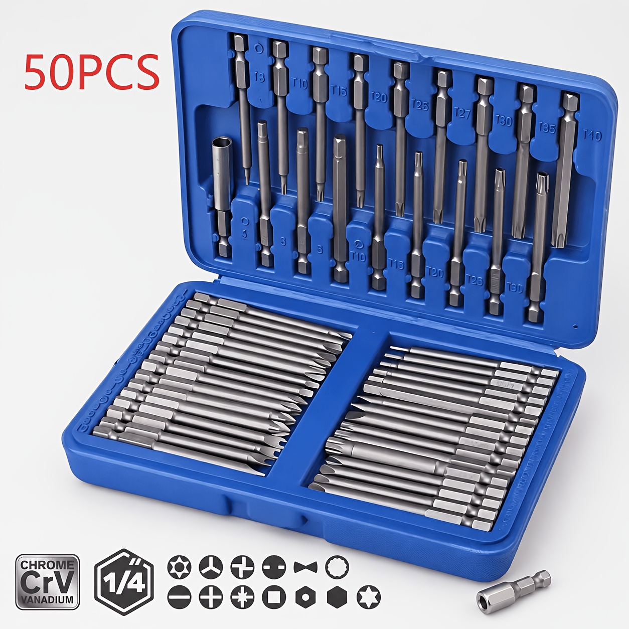 TEMU 50pcs Impact Screwdriver Bit Set, Magnetic Hex Shank Drill And With Storage Case, Phillips Torx Slotted Bits For Home