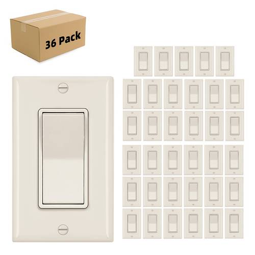 15a single pole decorator wall light switch with wallplate 3 wires grounding screw decorator switches 120v 277v decorative wall switches ivory 6 36pcs
