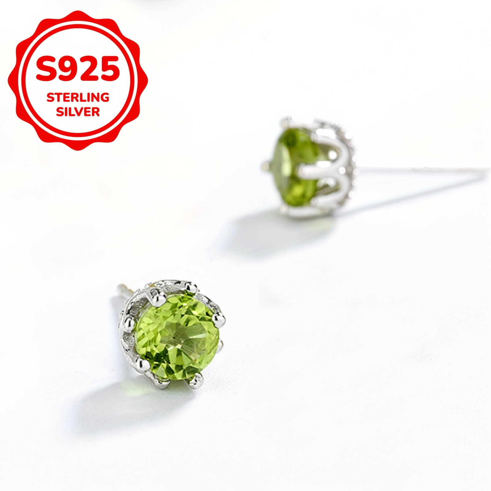 

1 Pair Vintage Elegant S925 Sterling Silver Peridot Stud Earrings, Birthstone, Hypoallergenic Post, Sparkling Round Shape For Daily & Gift