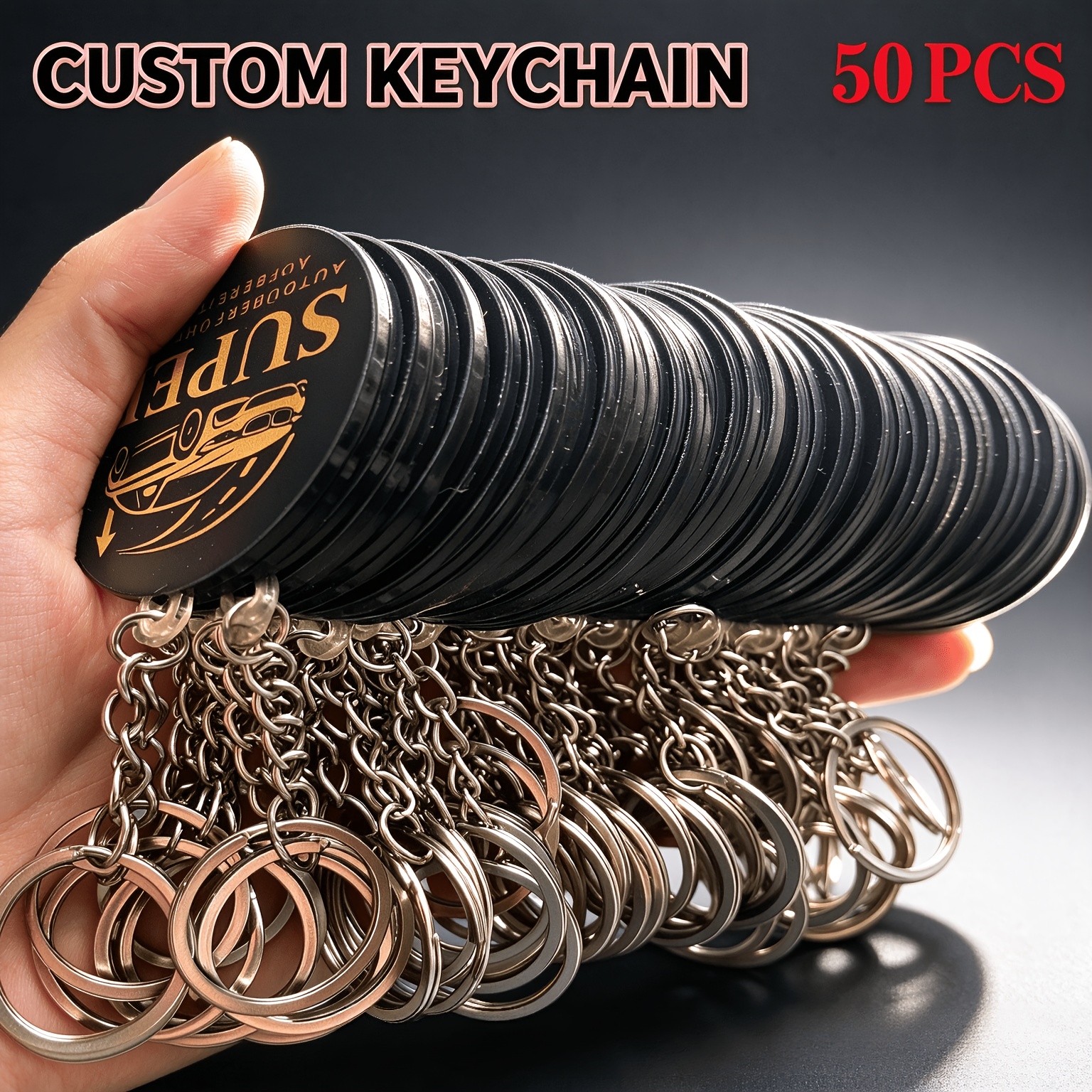 TEMU 50/100 llaveros personalizados, etiquetas redondas con llaveros de metal, dijes de fotos personalizados DIY, decoración para mochila, bolso,