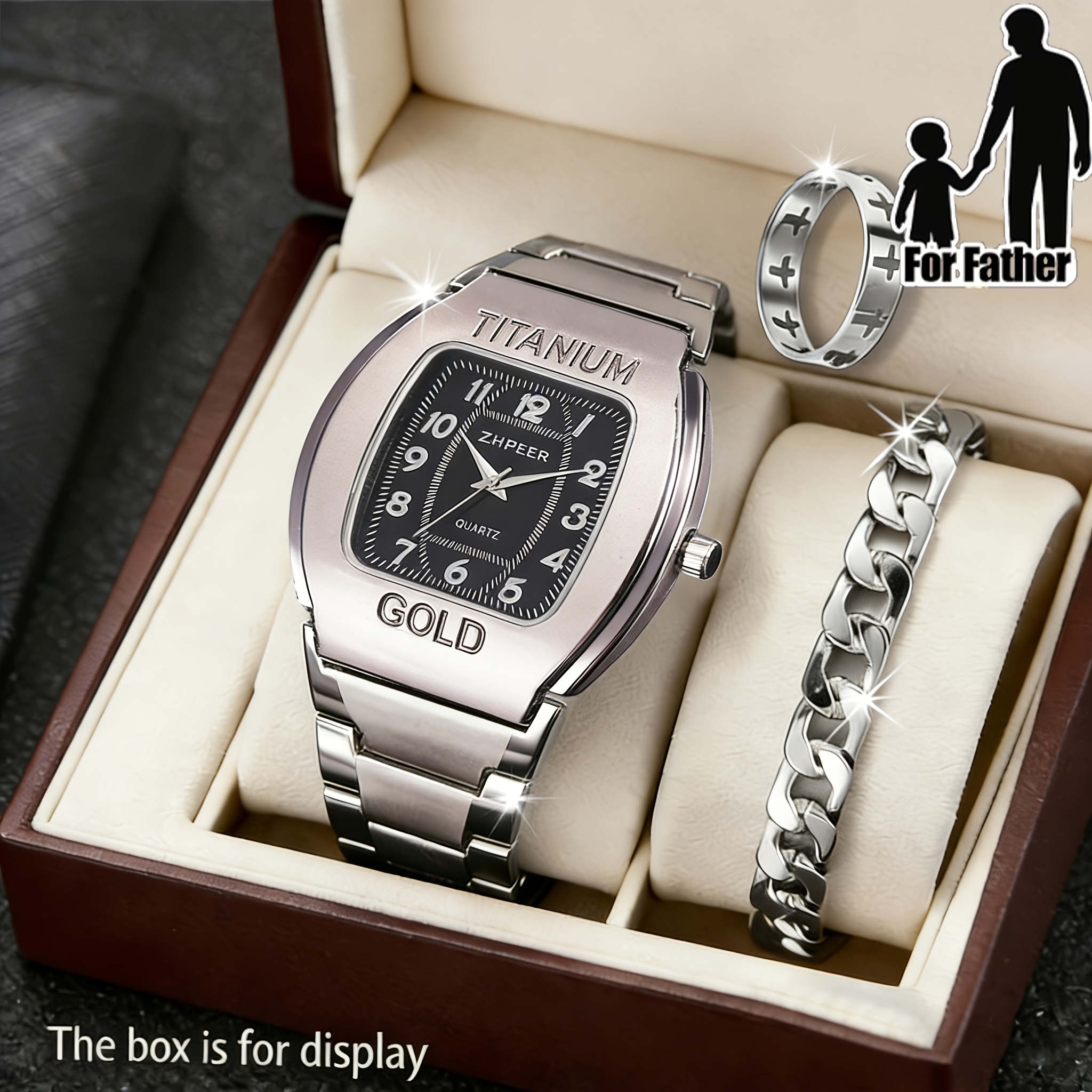 Image of 3pcs Men's Watch Set, Versatile Business And Sports Watch With Stylish Ring And Bracelet, Suitable For Daily Wear, Valentine's Day, Father's Day, Christmas Gift For Him, Men's Gift