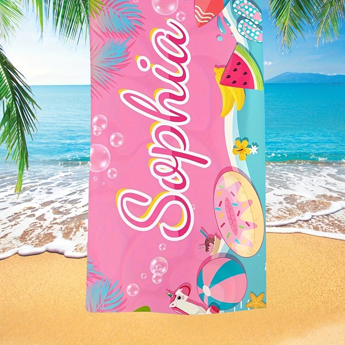 TEMU 1pc Personalized Beach Towel - Custom Name/text, Extra Large Quick-dry Bath Towel, Soft Microfiber High Absorbency Pool & Travel Towel -