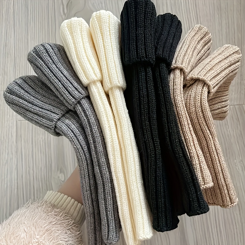 TEMU 4 Pairs Of Women's Ribbed Thermal Leg Warmers - Soft And Warm Autumn/winter Accessories, Pack (black/beige/gray/white), Cute Pleated Ruffle