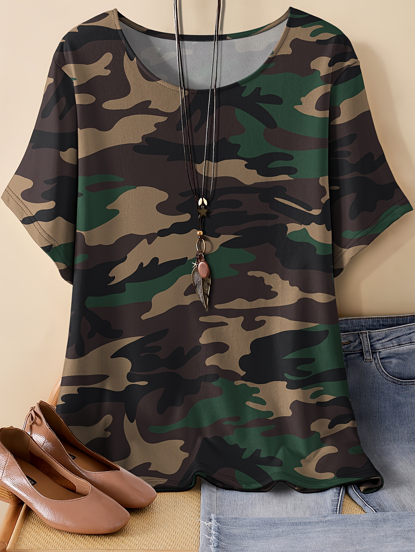 plus size plus size retro camouflage print t shirt Temu South Africa