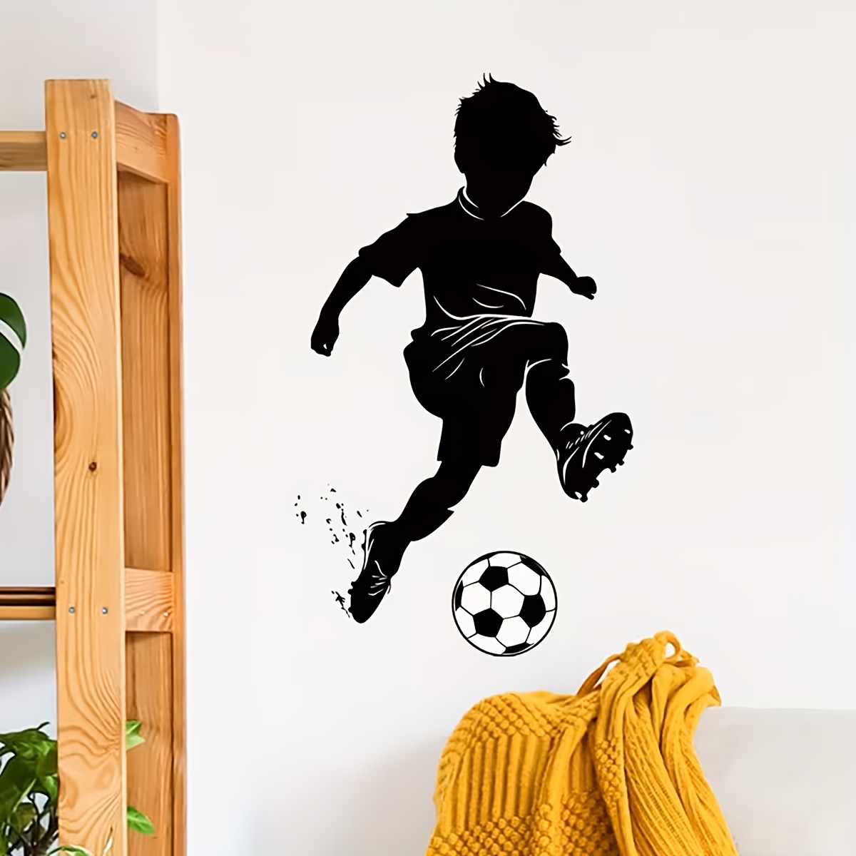 Image of 1pc Soccer Player Wall Decal | Vinyl Self-adhesive, Removable Sticker For Living Room Sofa Background, Bedroom And Study Wall Decoration, Contemporary Geometric Sports Theme