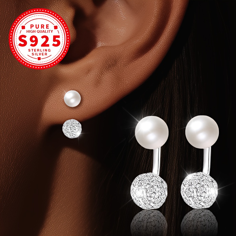Women's S925 Silver Dangling Faux Pearl Earrings