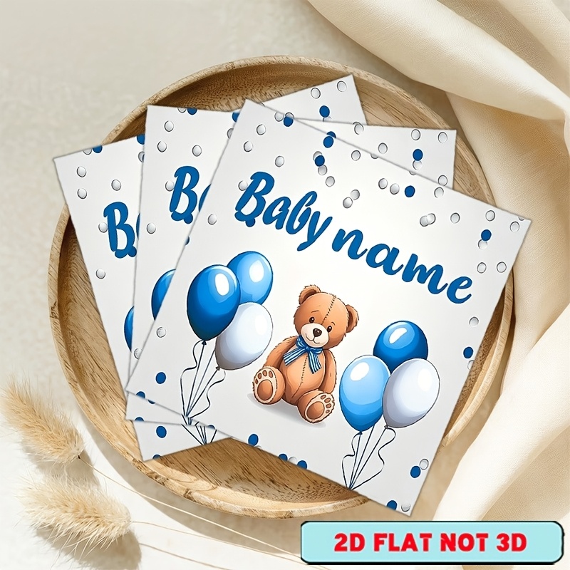 TEMU 50/100pcs Blue Balloon Teddy Bear Pattern Napkins, Customizable With Text Messages, Suitable For Party Theme Design, First Birthday Tabletop