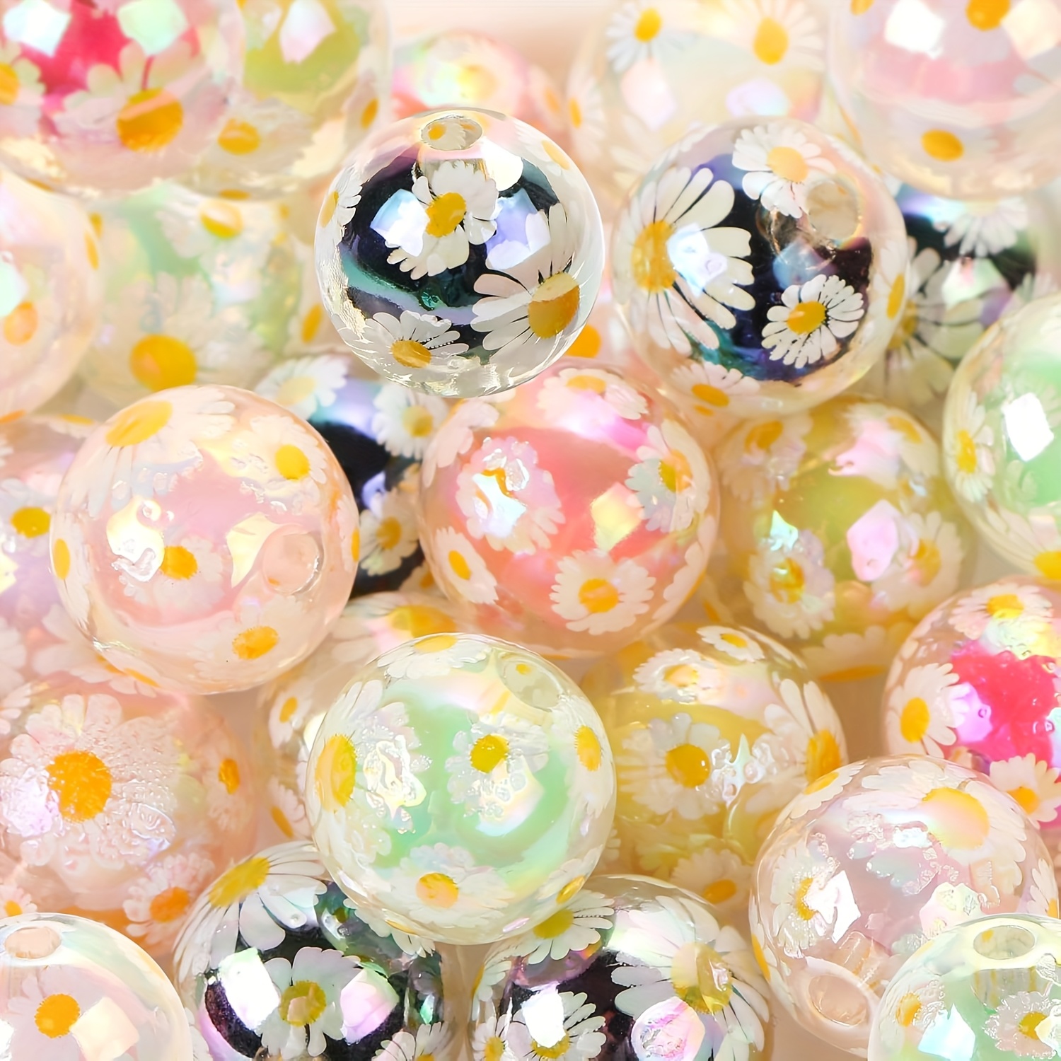 

10pcs Daisy Flower Acrylic Beads, 16mm, Beadable Pen Beads For Keychain, Pen Making & Diy Crafts