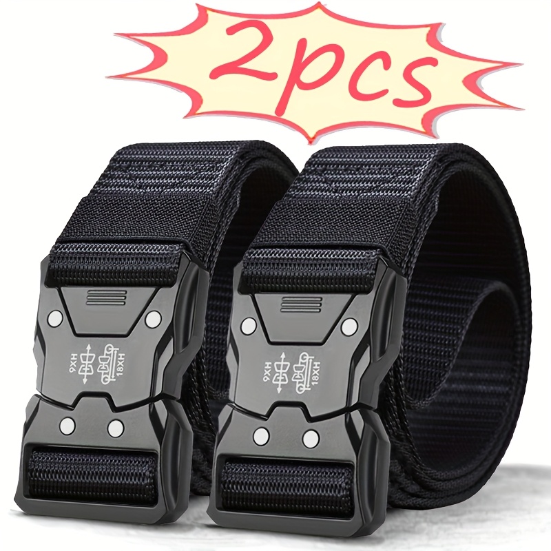 Set Of 2 Unisex Multifunctional Tactical Nylon Belts - Tailored For Outdoor Sports And Training, Featuring A Breathable Canvas Weave, Quick-release Design, Comfortable And Durable, Combining Style And