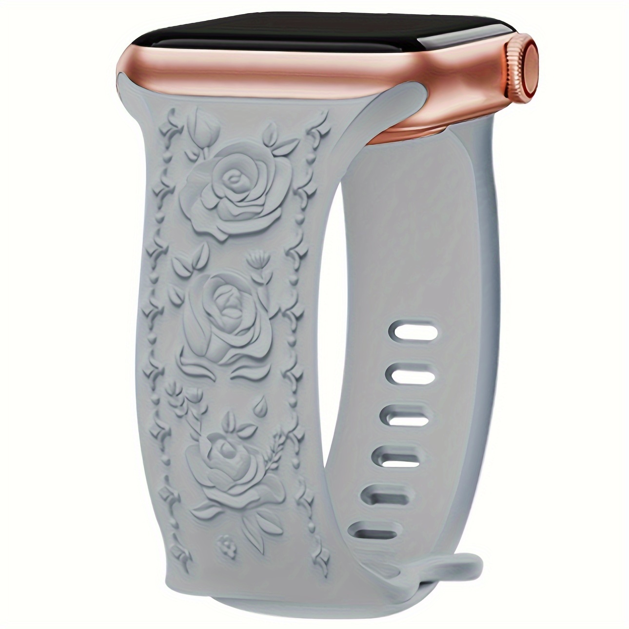 floral engraved silicone band compatible watch series Temu