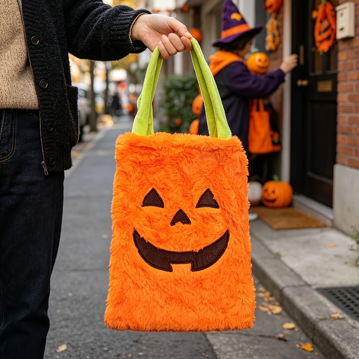 TEMU 1pc Halloween Happy Pumpkin Handbag Cloth Bag, Halloween Gift Packaging Bag, Halloween Handheld Storage Bag