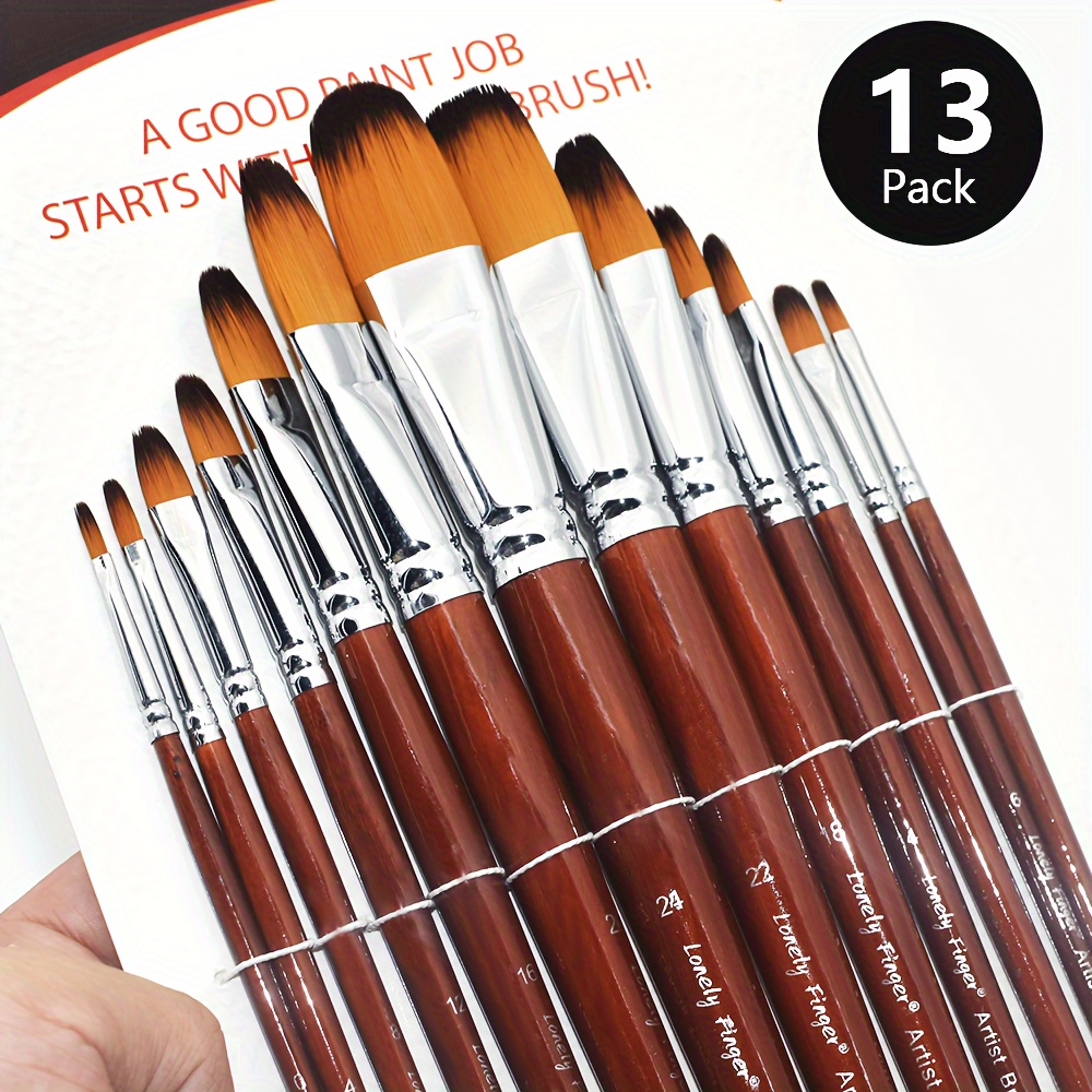 

13pcs Premium Artist Paint Brush Set - Soft Anti-shedding Nylon Hair, Wood Long Handle, Ideal For Watercolor, Acrylic, Gouache, Ink, Painting - , And Long- - Artist & Student Perfect Christmas Gift