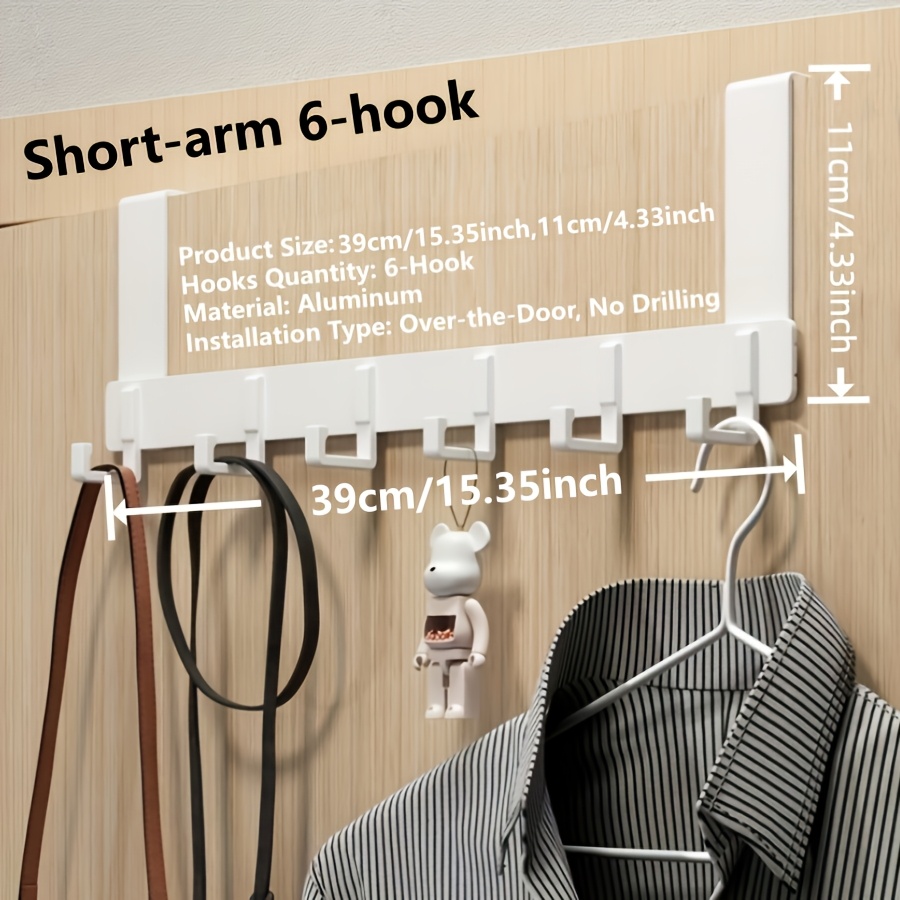 TEMU 1 Set Over-the-door 6-hook Rack, No-drill Clothes Hook, Storage Organizer For Bathroom, Kitchen & Bedroom, Minimalist Wall Hook, Towel & Coat