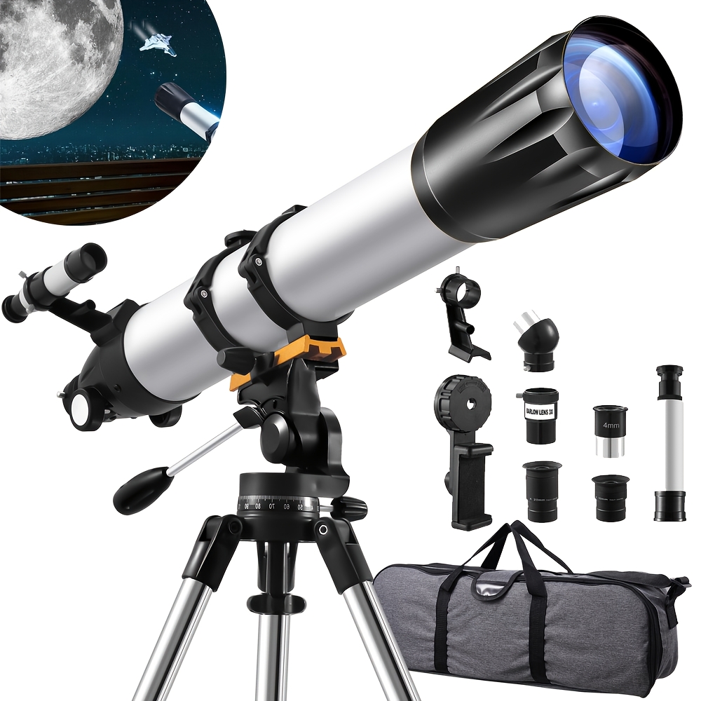 Professional 90mm Aperture 900mm Refractor Telescope - High Magnification, Full Coating, Tripod Mount, Carrying Case - Ideal For Astronomy Enthusiasts